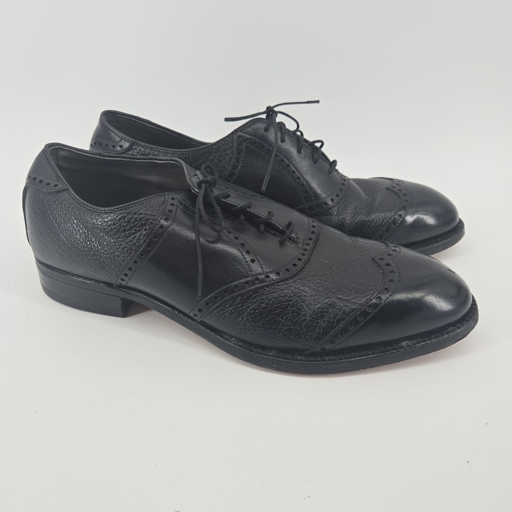 Vtg FOOTJOY Black Shrunken Calf & Smooth Calf Bal Saddle Shield Tip 10.5 D